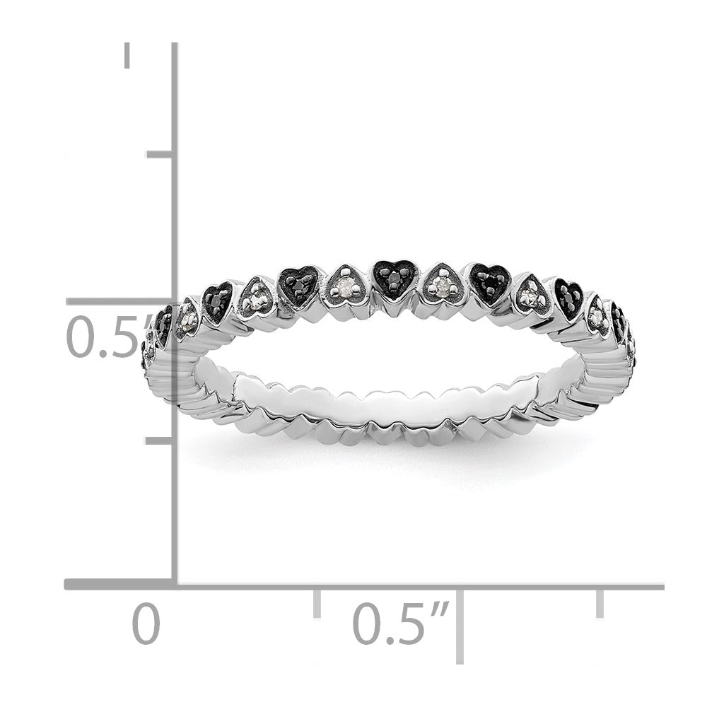 Sterling Silver Stackable Expressions Hearts Black & White Diamond Ring Size -9