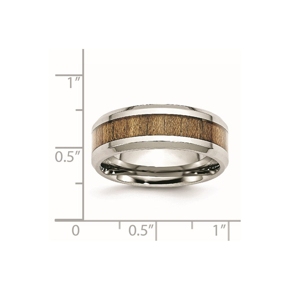 Stainless Steel Polished w/Koa Wood Inlay Enameled 8mm Band Size - 12.5