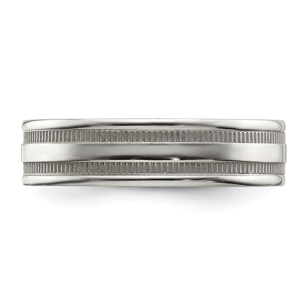 Stainless Steel Polished 6mm Grooved and Beaded Band Size - 8