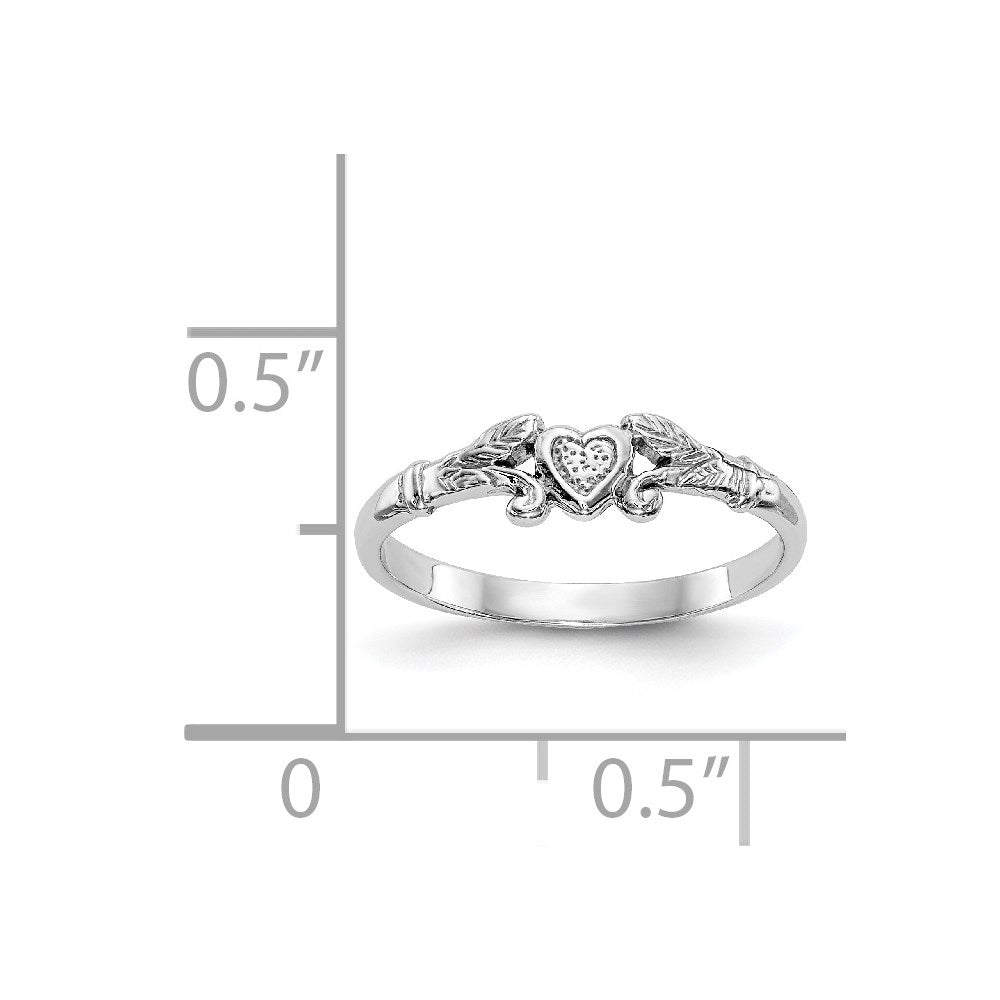 14K White Gold Textured Mini Heart Baby Ring Size 1