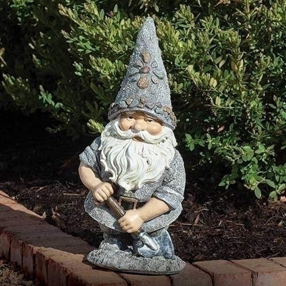 Roman 13.25" Pebble Gnome with Shovel Outdoor Garden Statue