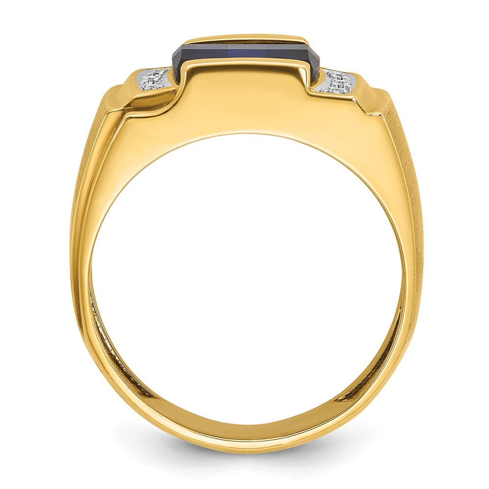 14k IBGoodman Men's Created Sapphire and 1/20 carat Diamond Complete Ring