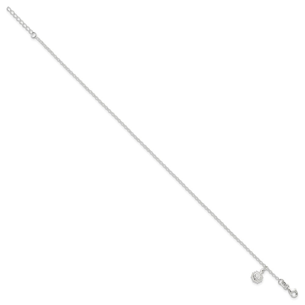 Sterling Silver Sun 10 inch Plus 1 inch Ext. Anklet 10 inches
