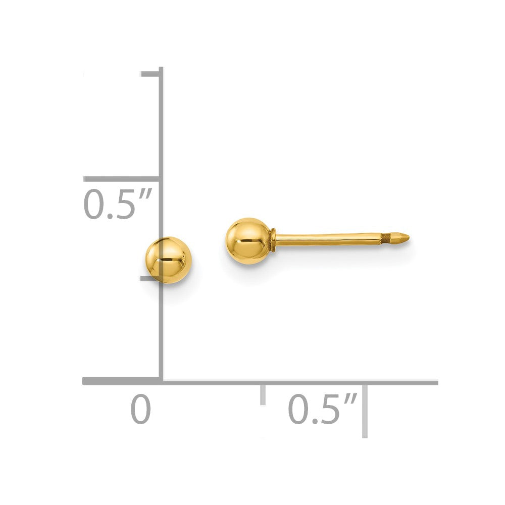 Inverness 14K Gold Polished 3mm Ball Short Post Piercing Earrings