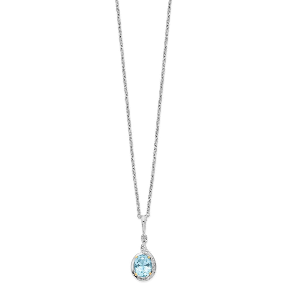 Brilliant Gemstones Sterling Silver with 14K Accent Rhodium-plated Sky Blue Topaz and Diamond 18 Inch Necklace with 2 Inch Extender 18 Inches