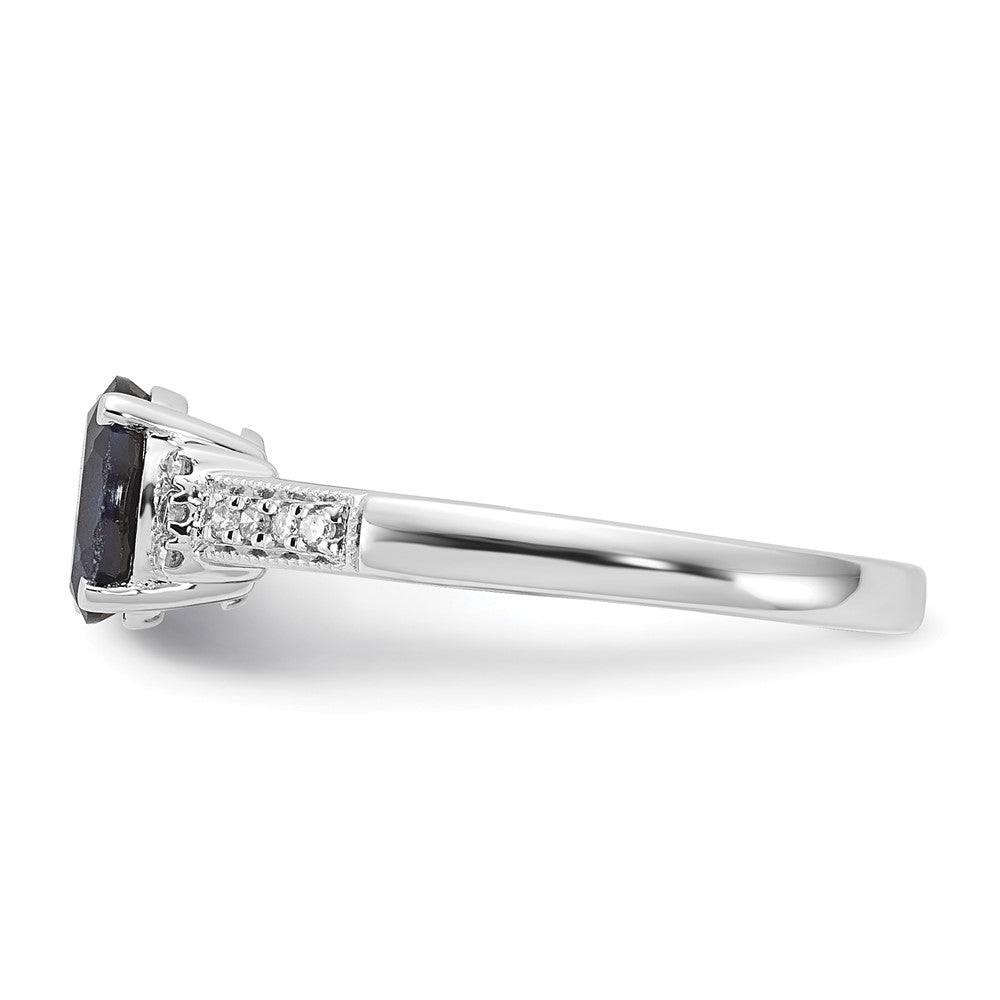 10k White Gold Polished Oval Cr. Blue Sapphire & Diamond Ring