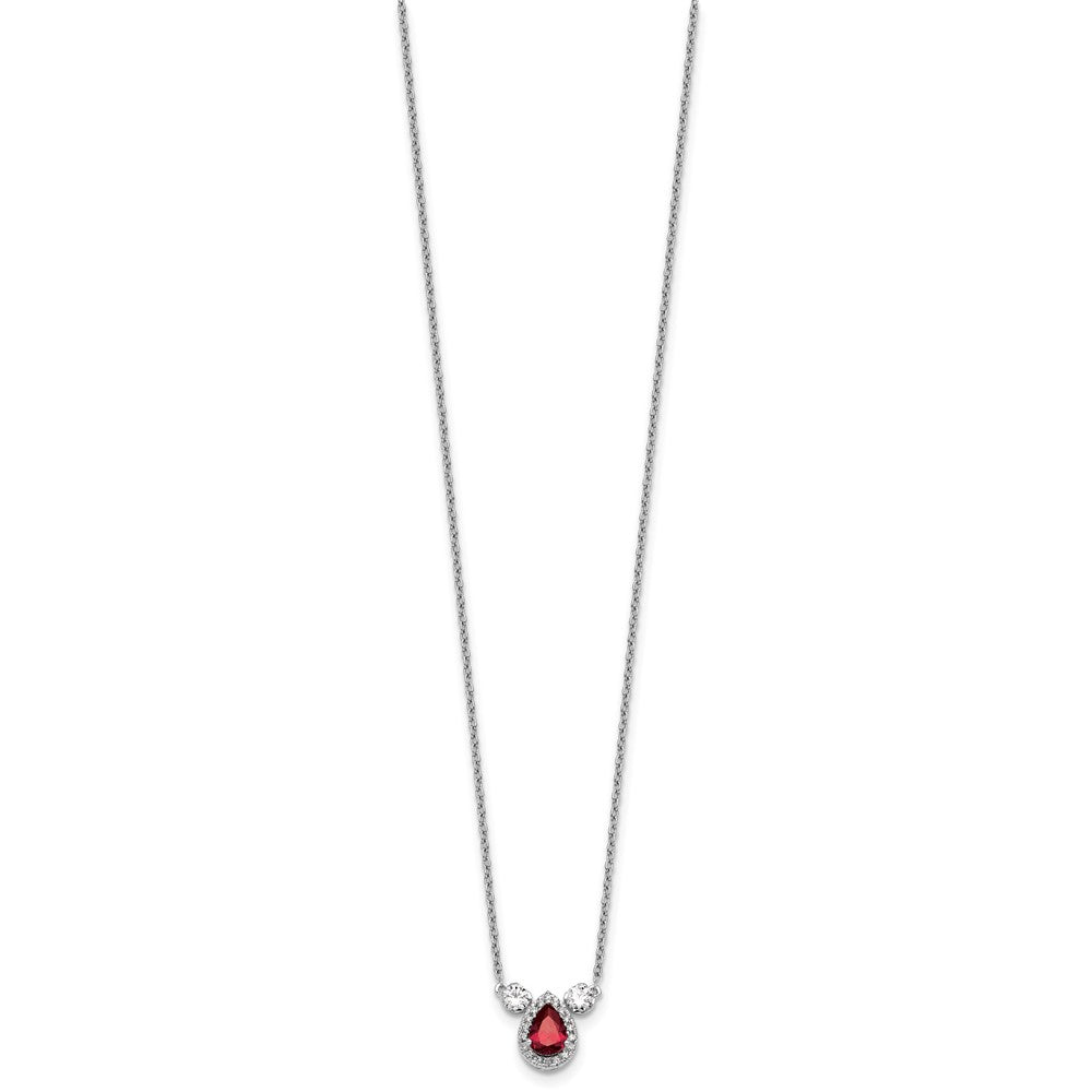 14k White Gold 1/2 carat Lab Grown Diamond VS/SI+ G+ and Created Ruby Three Stone 16 inch Necklace