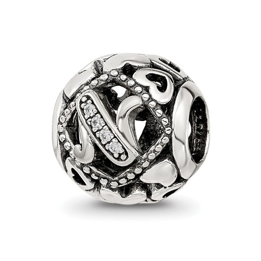 Sterling Silver Reflections CZ Letter N Bead