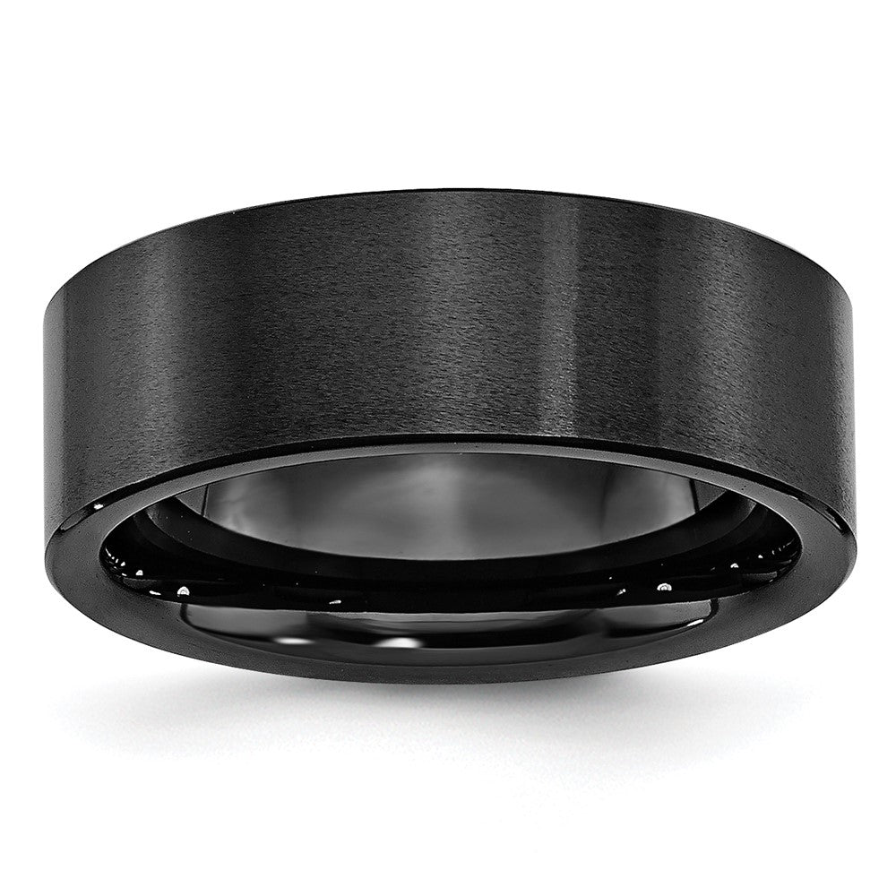 Black Ceramic Flat 8mm Brushed Band Size - 7