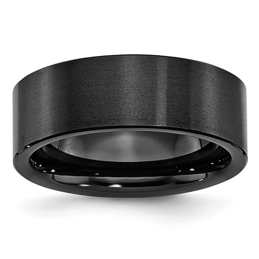 Black Ceramic Flat 8mm Brushed Band Size - 7