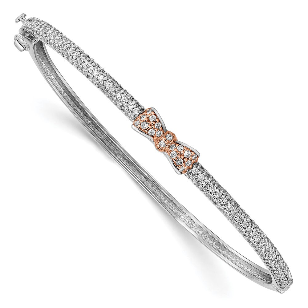 Sterling Silver Rose Tone CZ Bow Hinged Bangle