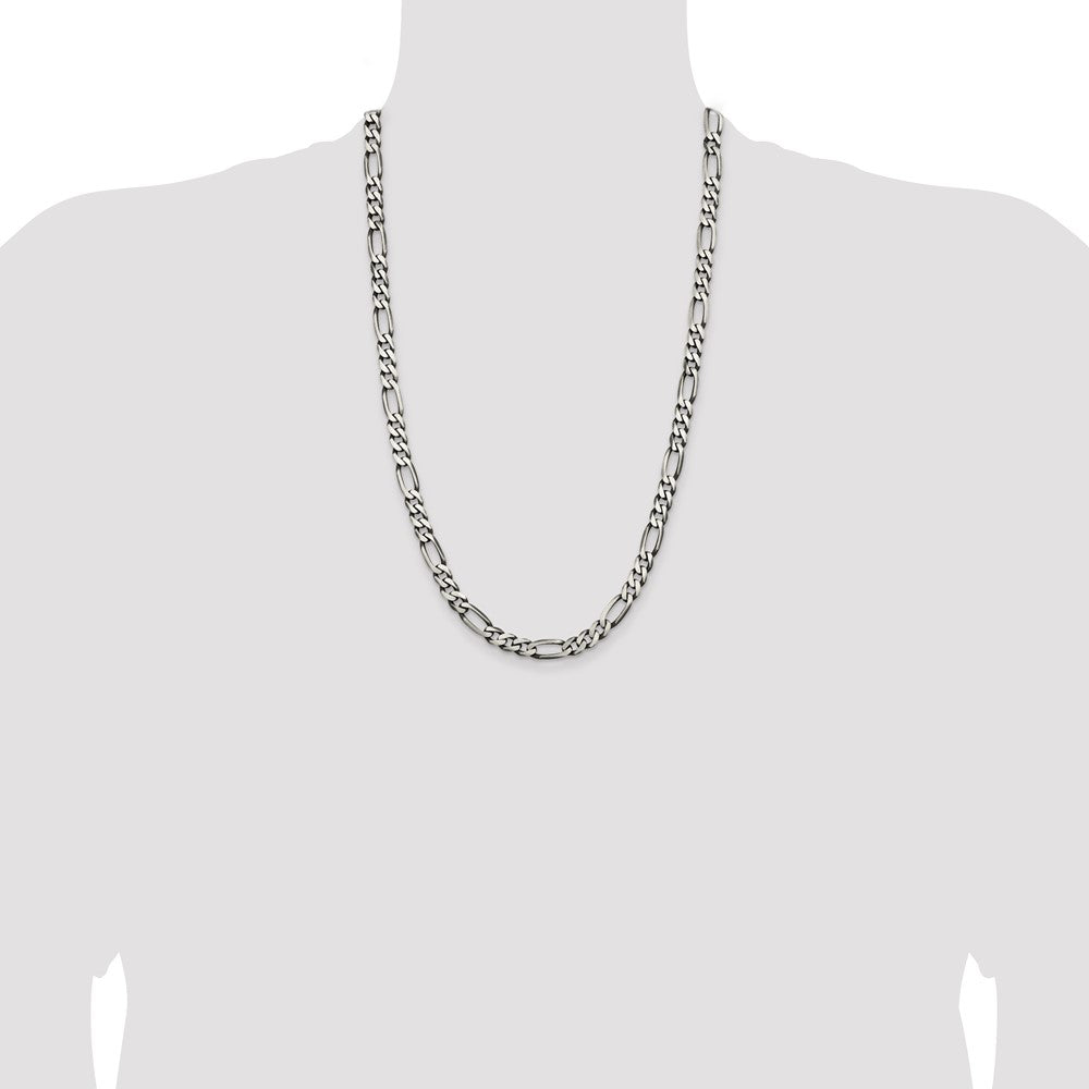 Sterling Silver Antiqued 6.5mm Figaro Chain 26 Inches