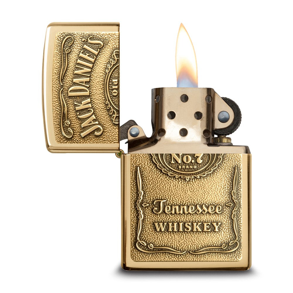Zippo Jack Daniels Label Emblem High Polish Brass Lighter