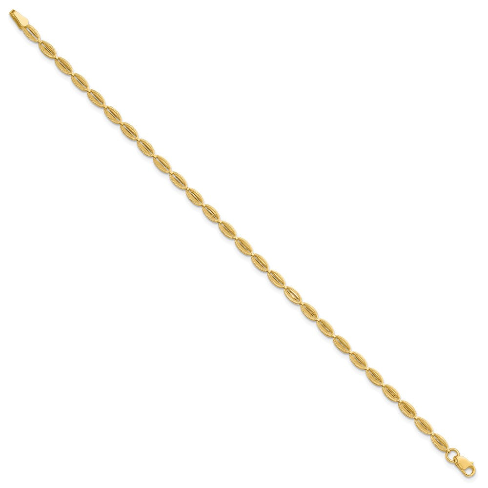 14K Polished and Textured Fancy Oval Link Bracelet 7.5  inches