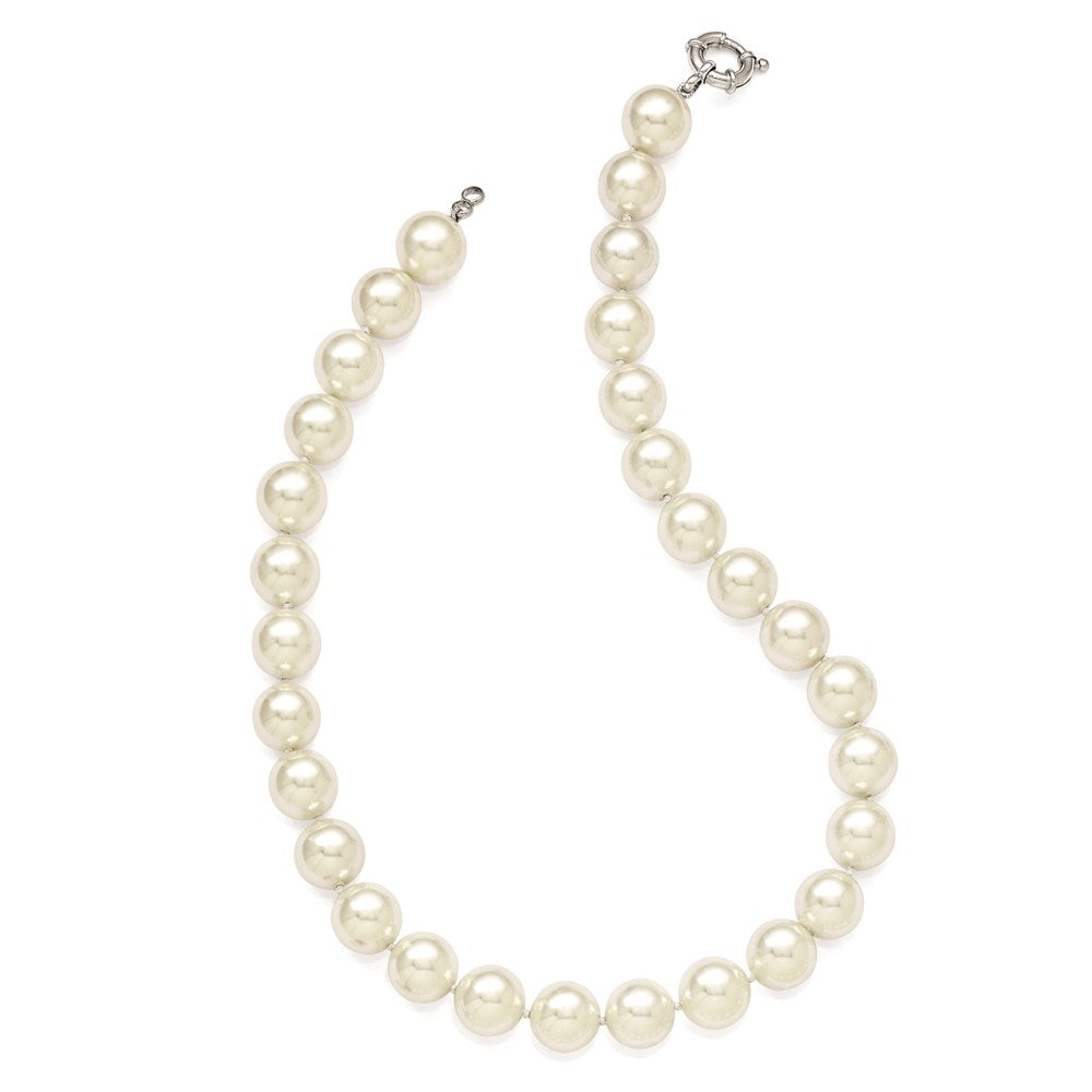 Majestik Sterling Silver Rhodium-plated 14-15mm White Imitation Shell Pearl Hand-knotted Necklace 18 Inches