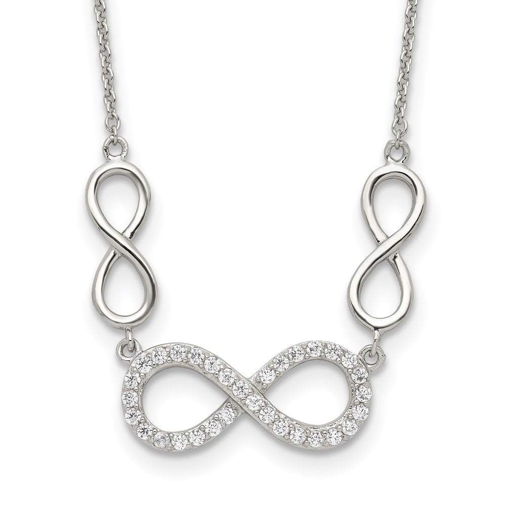 Sterling Silver RH-plated Polished CZ Infinity Symbol Necklace 18 Inches