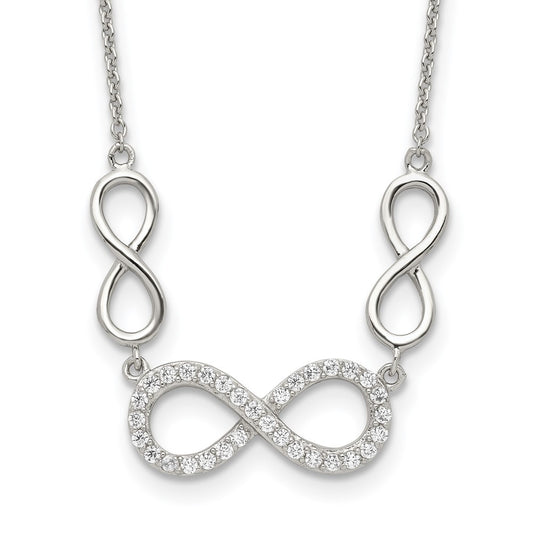 Sterling Silver RH-plated Polished CZ Infinity Symbol Necklace 18 Inches