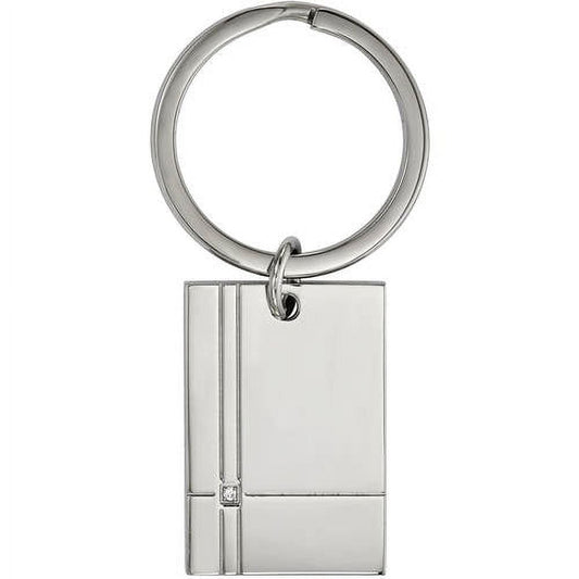 Stainless Steel Polished Grooved with CZ Key Chain