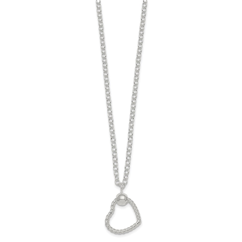 Sterling Silver Polished and Twisted Heart 18 Inch Cable Chain Necklace 18 Inches