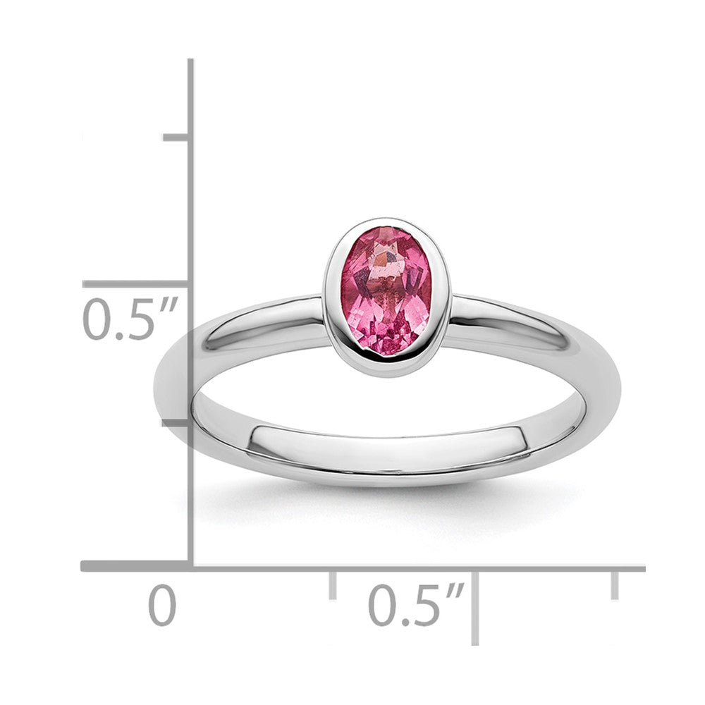 Sterling Silver Stackable Expressions Oval Pink Tourmaline Ring Size -9