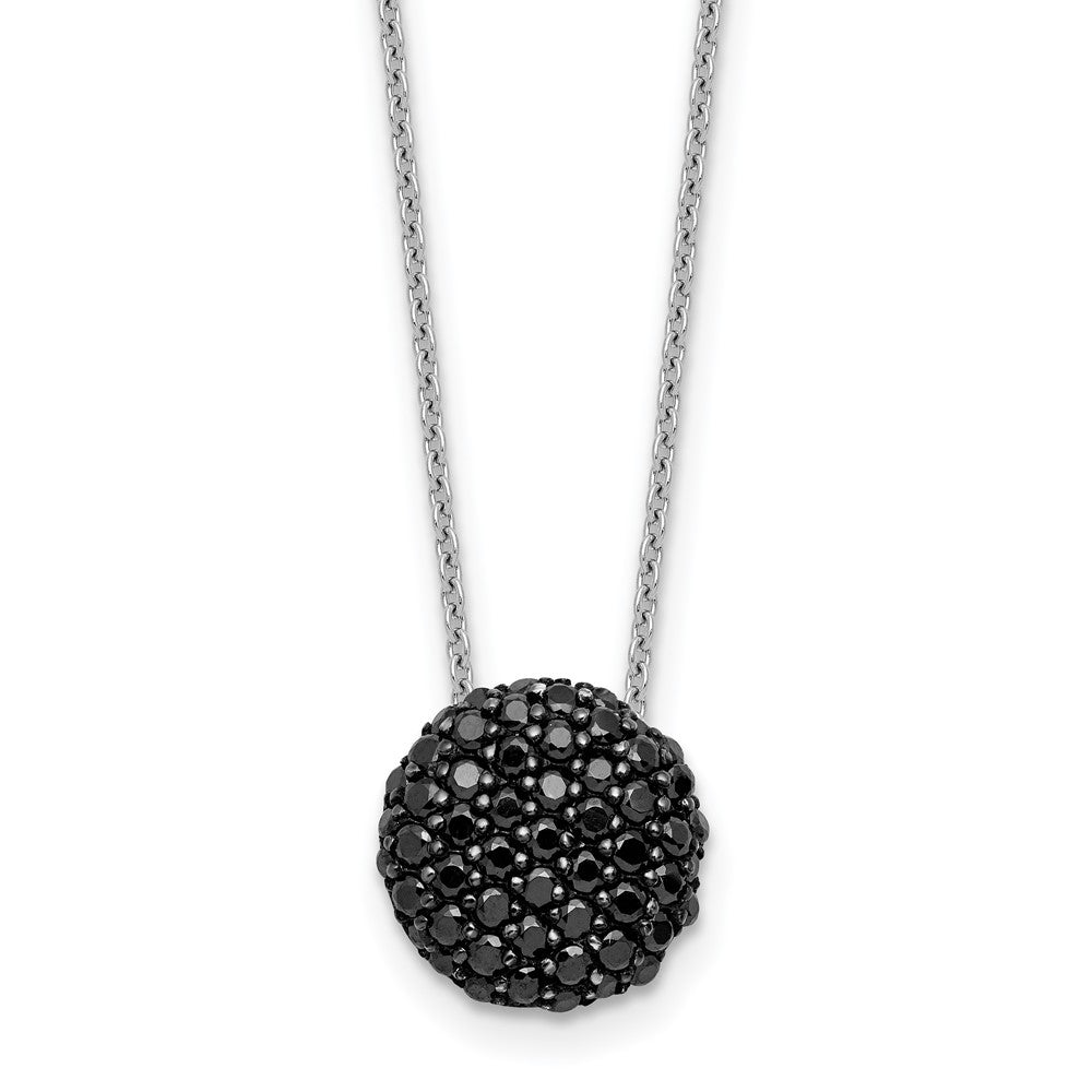 Cheryl M Sterling Silver Hematite and Rhodium-plated Polished Black CZ Circle 16 Inch with 2 Inch Extension Necklace