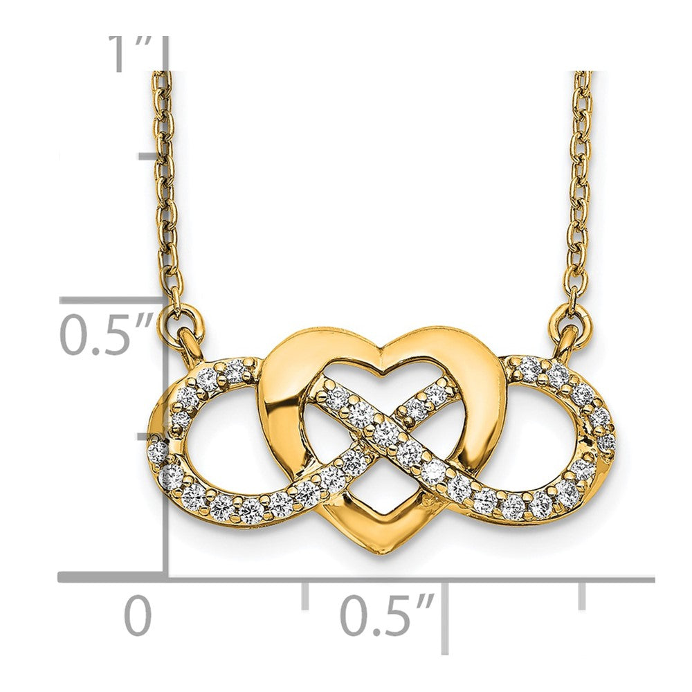 14k Polished 1/5 carat Diamond Infinity with Heart 18 inch Necklace