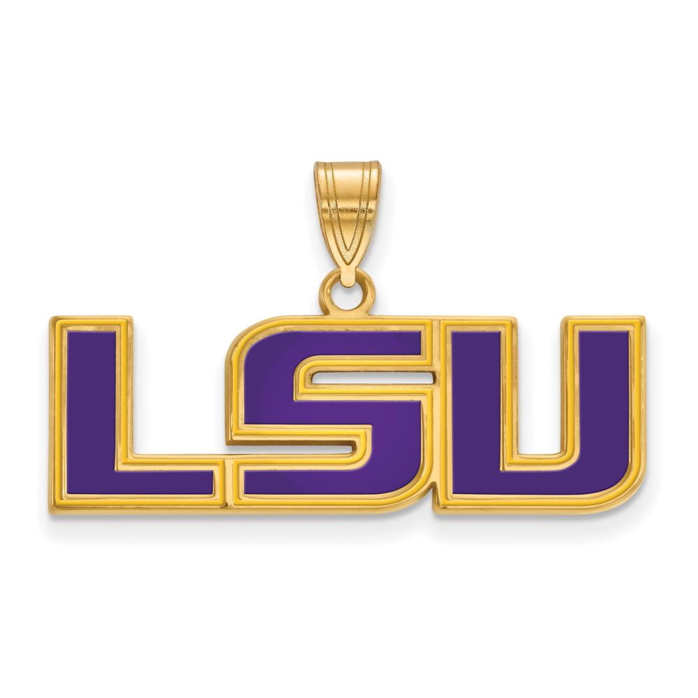 Sterling Silver Gold-plated LogoArt Louisiana State University L-S-U Medium Enameled Pendant Q-GP087LSU