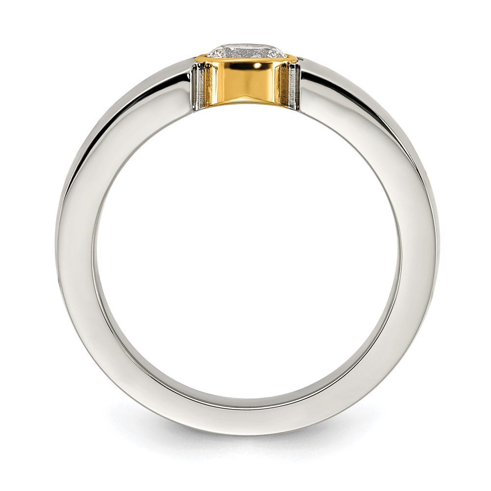 Stainless Steel Polished Yellow IP-plated with CZ Tapered Ring Size - 7.5