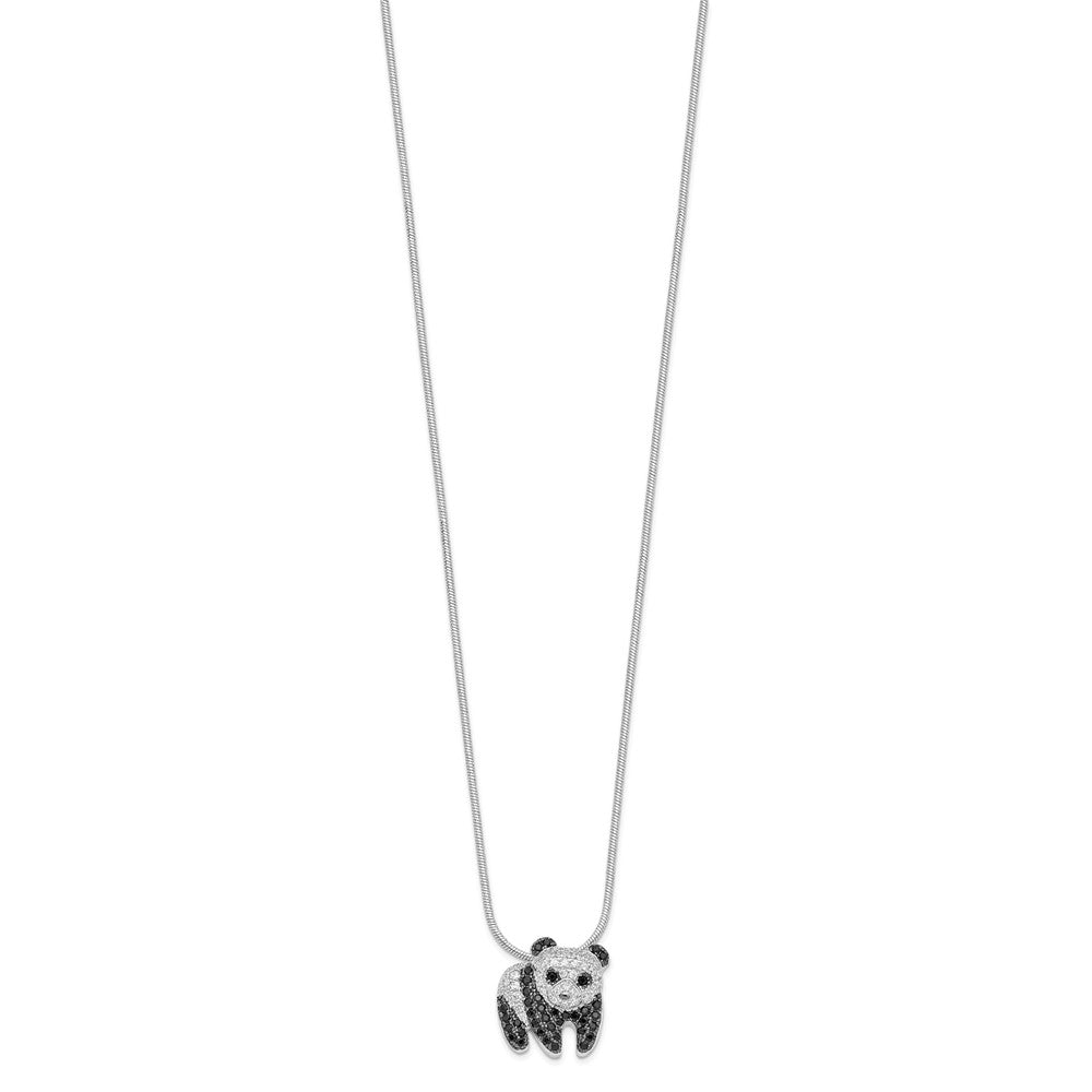 Brilliant Embers Sterling Silver Rhodium-plated 84 Stone 18 inch Micro Pav‚ Black and White CZ Panda Necklace with 2 Inch Extender 18 Inches