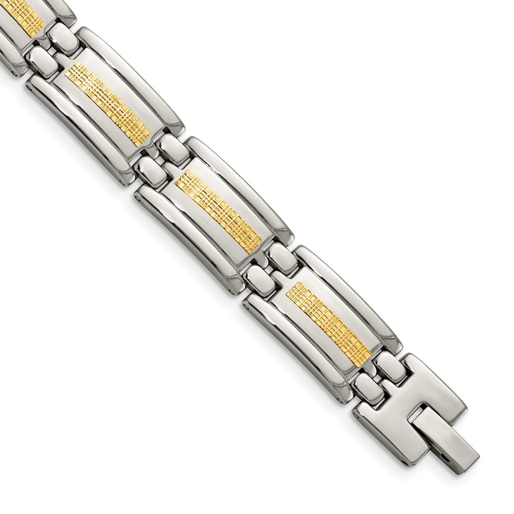 Stainless Steel Polished w/14k Inlay Link 8.75in Bracelet 8.75 inches