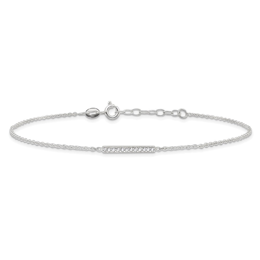 Sterling Silver Polished CZ Bar 9in Plus 1in Ext. Anklet 9 inches