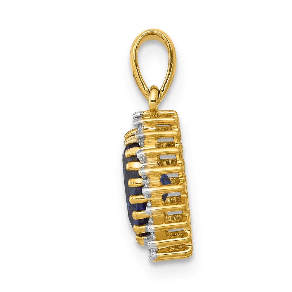 14k 1/10 carat Lab Grown Diamond VS/SI+ G+ and Lab Created Blue Sapphire Oval Pendant
