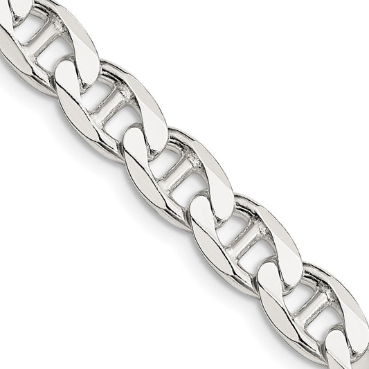 Sterling Silver 7.4mm D/C Flat Anchor Curb Chain 24 Inches