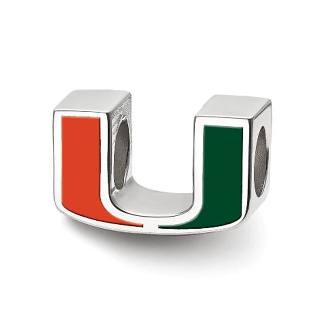 LogoArt Sterling Silver University Of Miami U Enameled Logo Bead Charm Female Adult