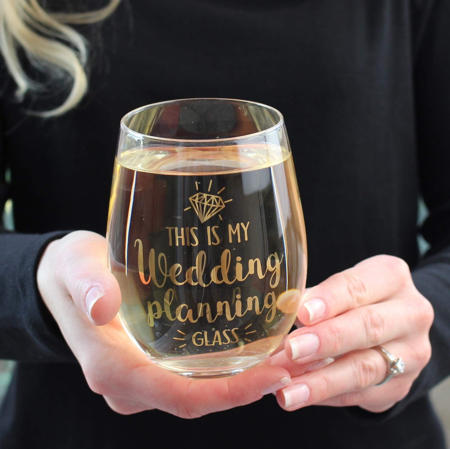Lillian Rose Wedding Planning Stemless Wine Glass, 1 Count (Pack of 1), Clear