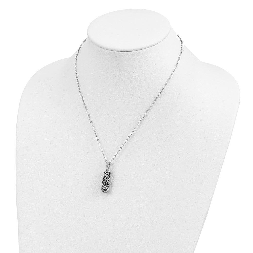 Sentimental Expressions Sterling Silver Rhodium-plated Antiqued Cylinder Remembrance Ash Holder 18 Inch Necklace 18 Inches