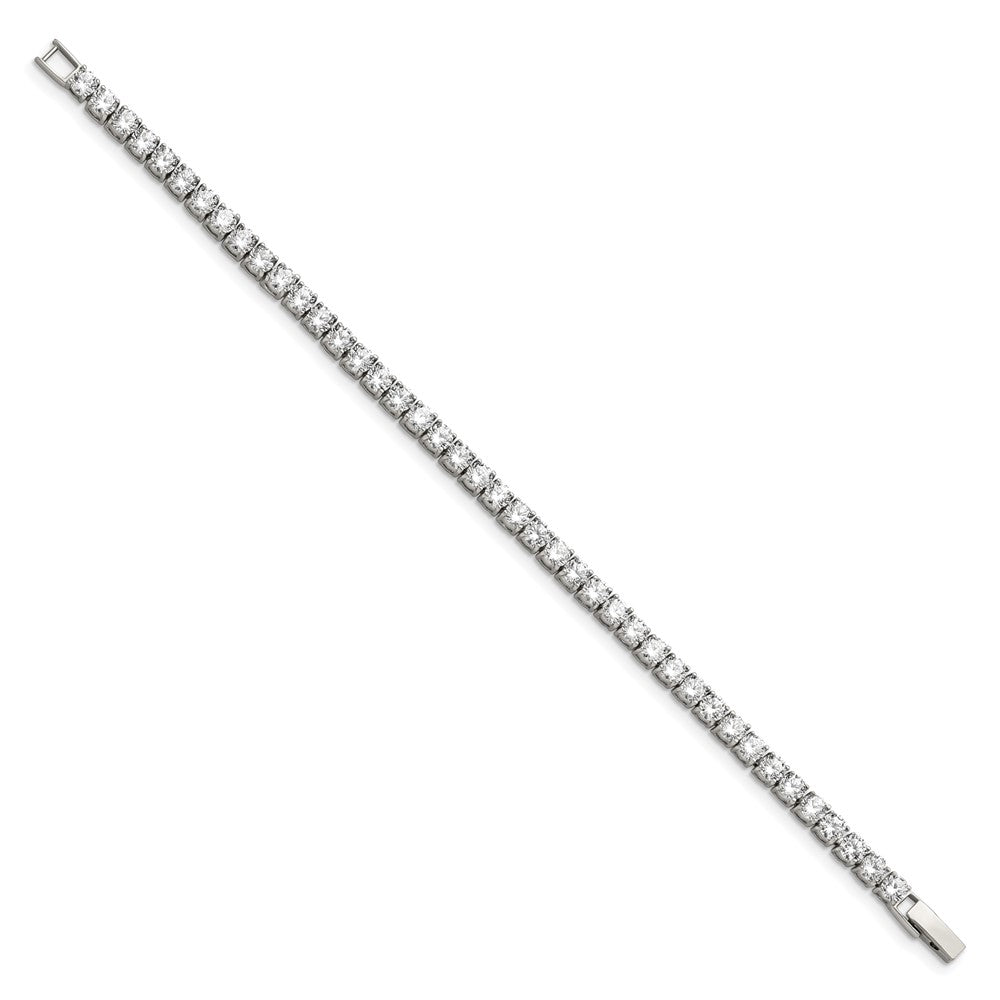 Stainless Steel Polished w/CZ 7.5in Tennis Bracelet 7.25 inches