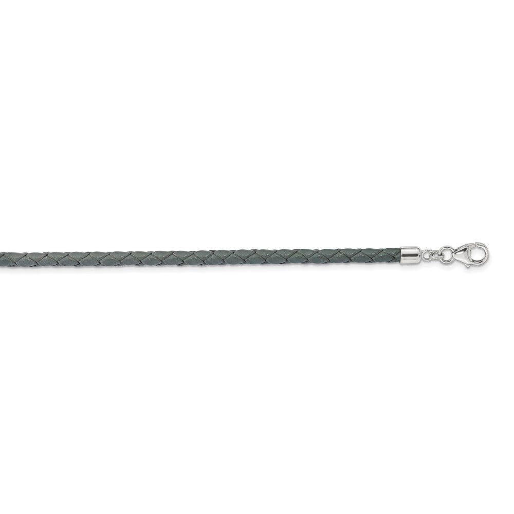 Sterling Silver Reflections Gray Leather Rhodium-plated 14 inch with a 2 inch extention Choker/Wrap Bracelet 14 inches