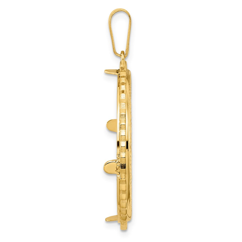 14k Diamond Cut Poly Edge with 27.0mm Prong Coin Bezel Pendant