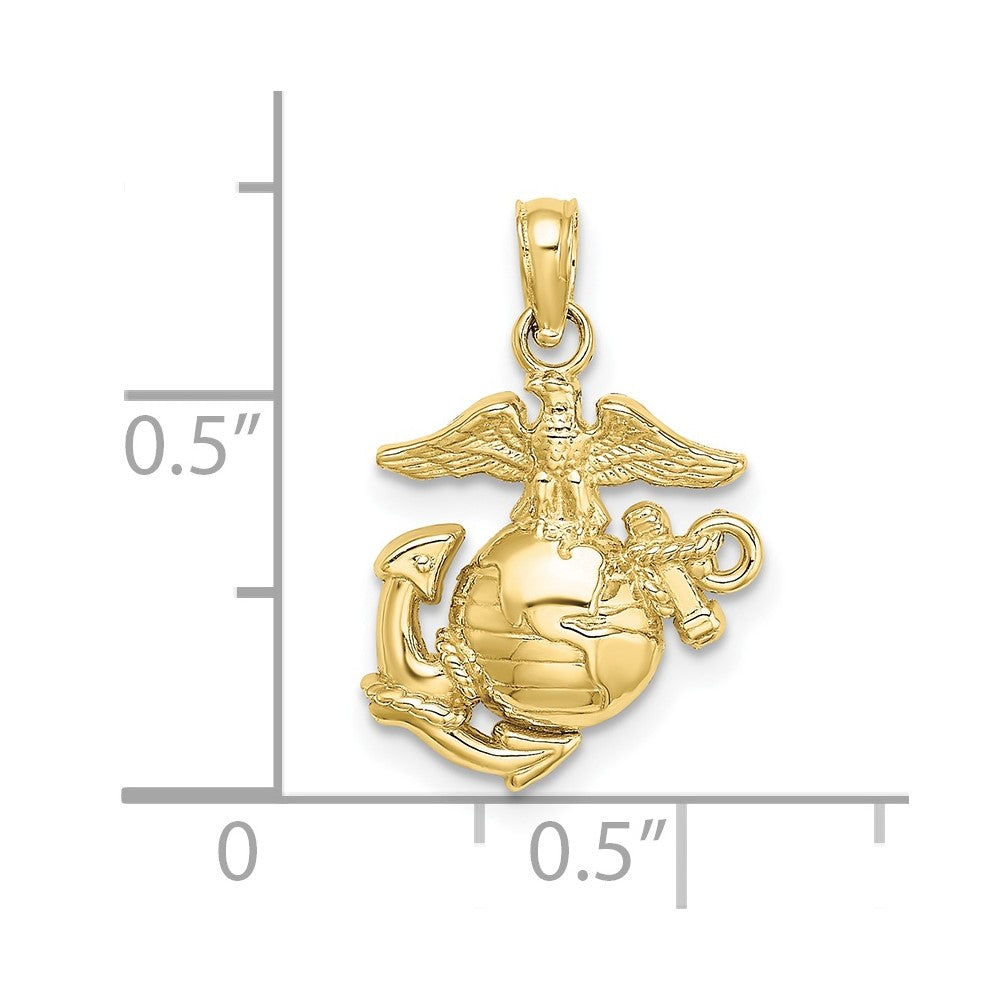 10K Polished Textured Small Marine Corps Pendant
