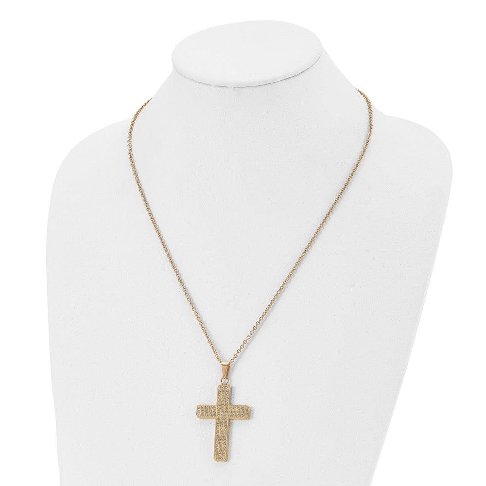 Stainless Steel Polished Yellow IP-plated w/CZ Cross 22in Necklace