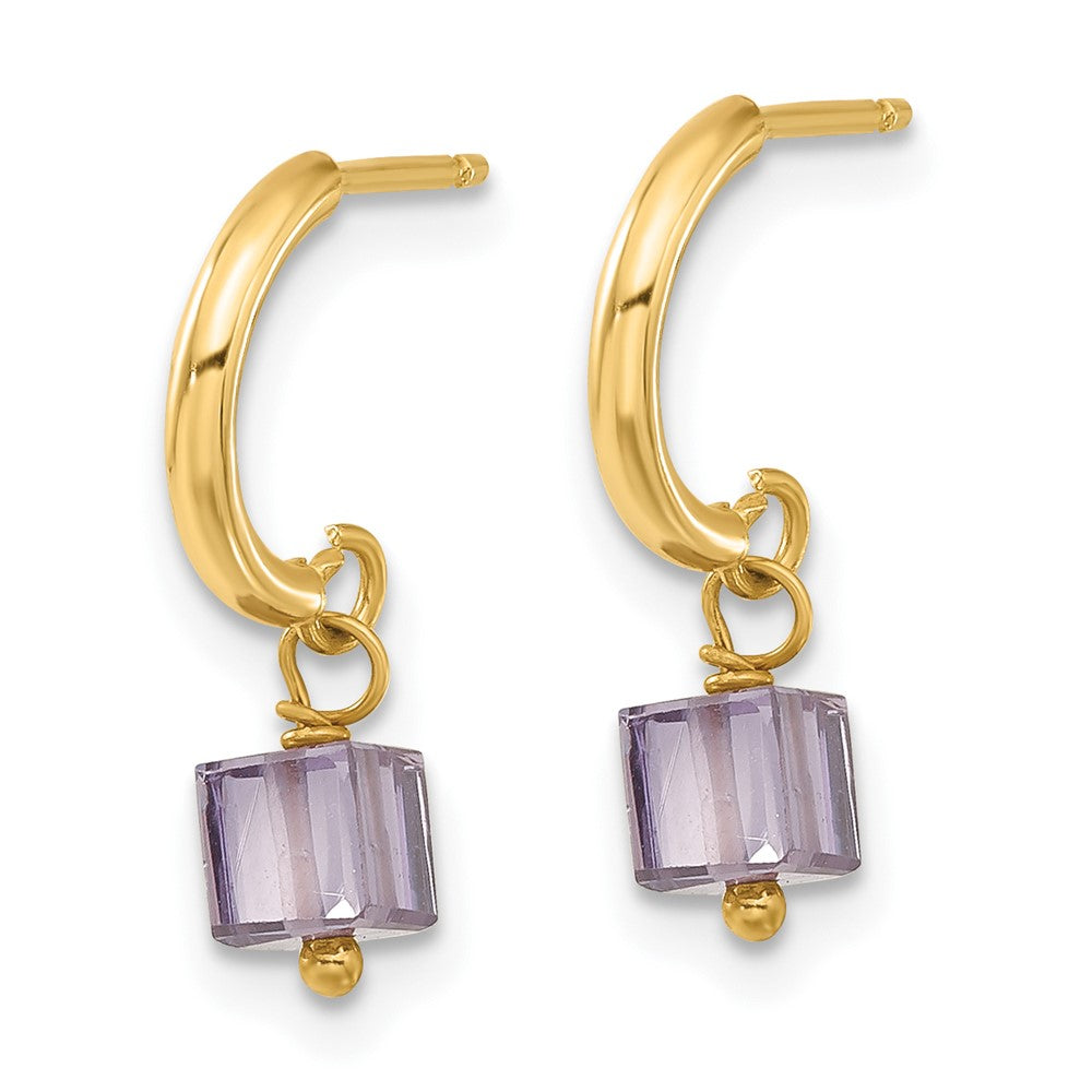 14k Purple CZ Dangle Half Hoop Earrings