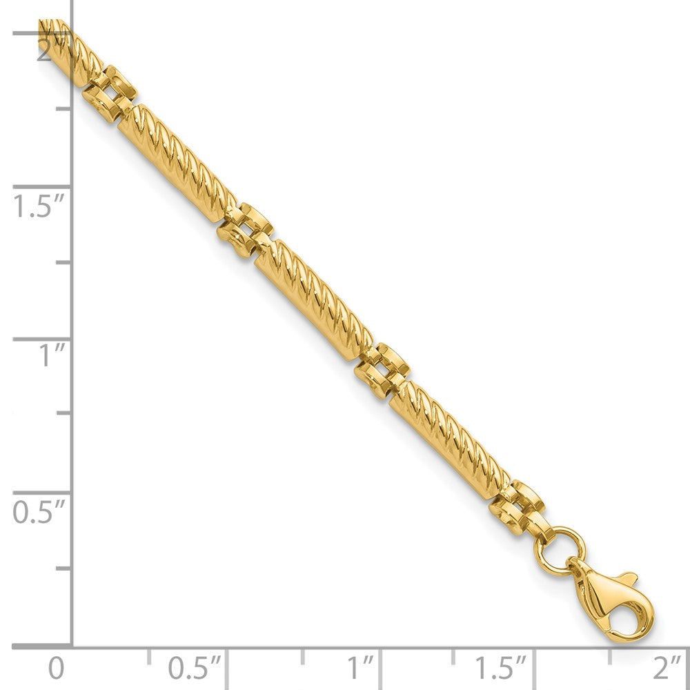 14K Polished and Textured Fancy Link Bracelet 7.5  inches