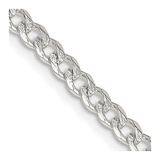 Sterling Silver 3.8mm Pav‚ Curb Chain 22 Inches