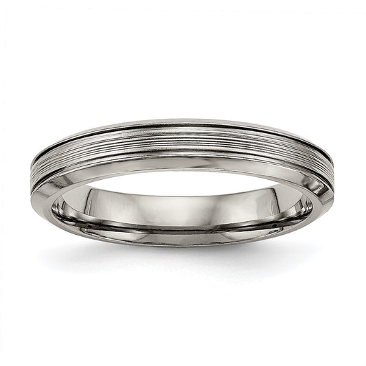 Titanium Polished 3.75mm Grooved Comfort Fit Band Size - 10.5