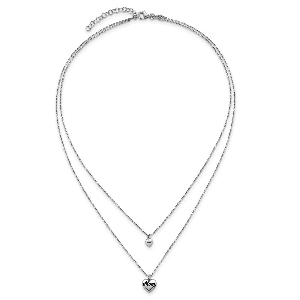 Sterling Silver Rhod-plated 2 Strand Enamel Mom Heart w/1in ext Necklace 16 Inches
