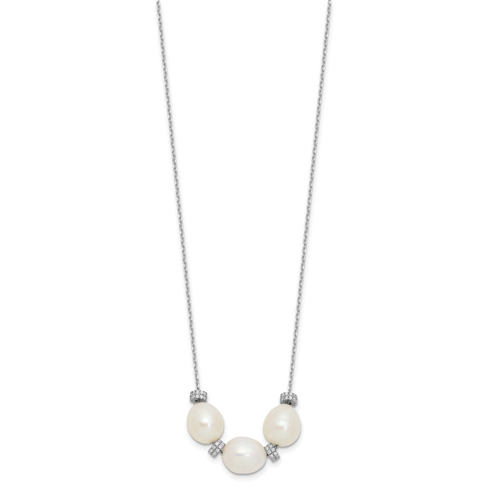 Sterling Silver Rhodium-plated CZ Bead/FWC Pearl w/ 2in ext. Necklace 15.5 Inches