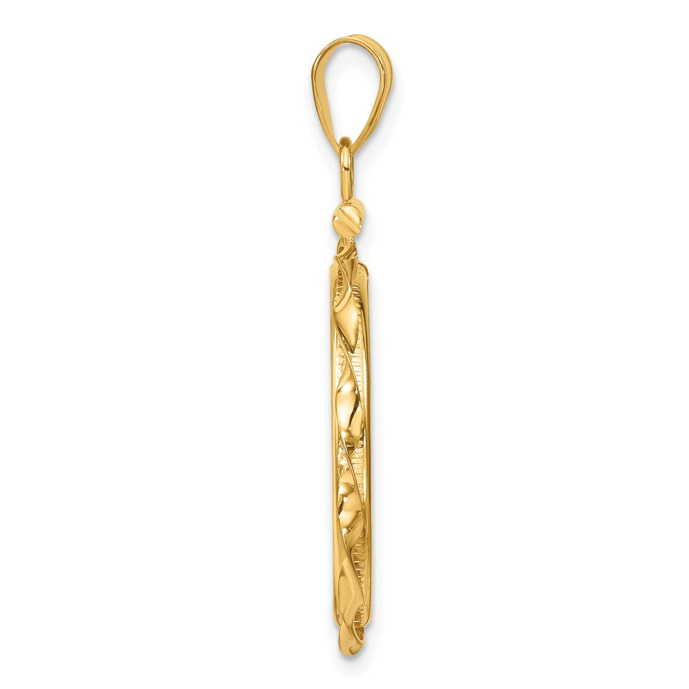 Wideband Distinguished Coin Jewelry 14k Polished Hand Twisted Ribbon 22.0mm x 1.9mm Screw Top Coin Bezel Pendant