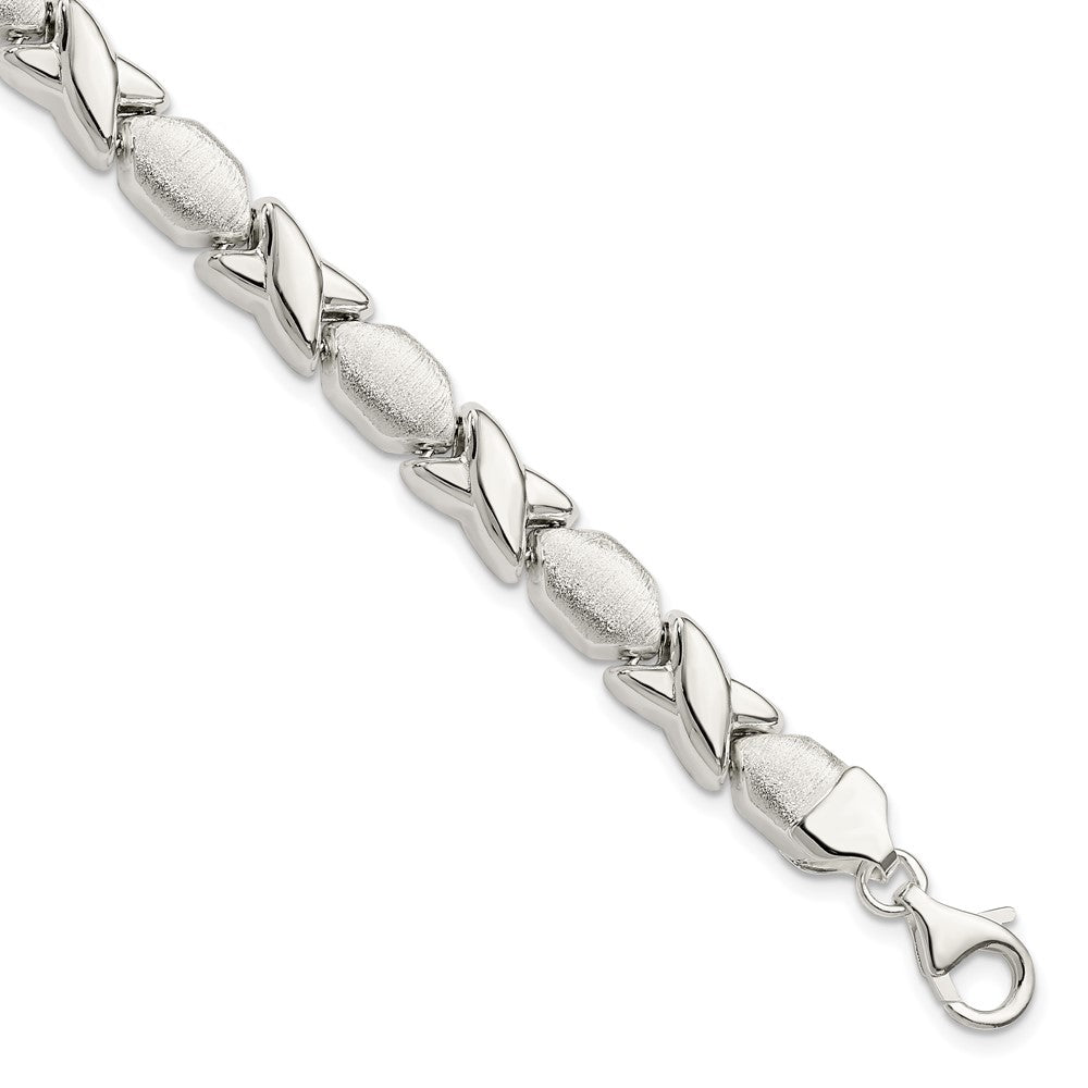 Sterling Silver Polished and Satin X and O Bracelet 7 inches