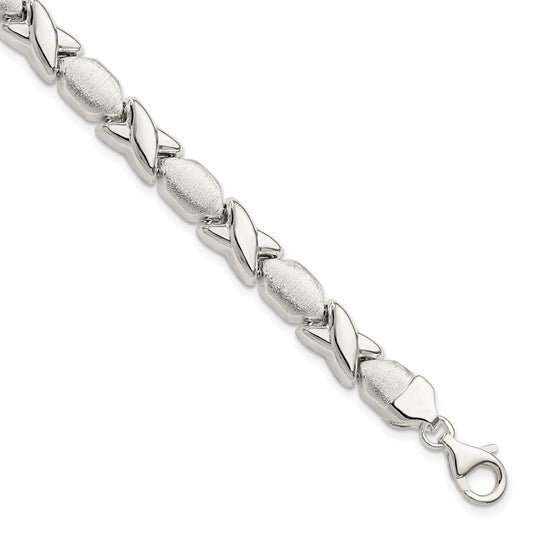 Sterling Silver Polished and Satin X and O Bracelet 7 inches